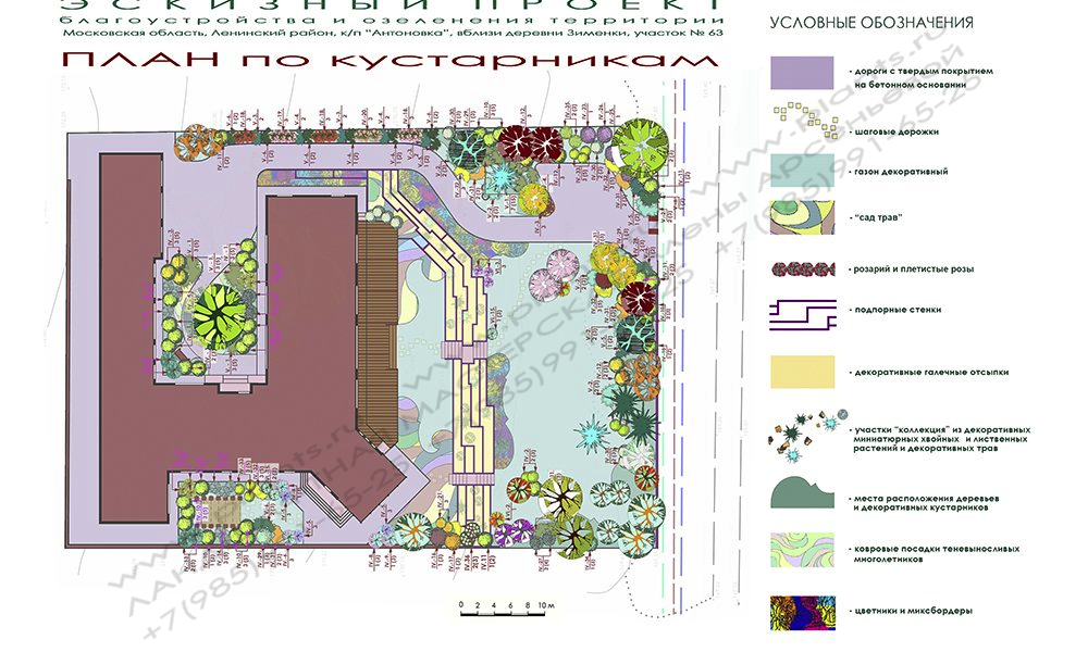 Проект дачного участка - план по кустарникам